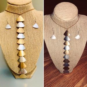 Silver and gold necklace and earring set